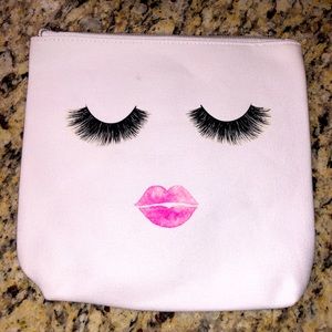 🔥 5/$50 White makeup bag with black lashes and hot pink lips